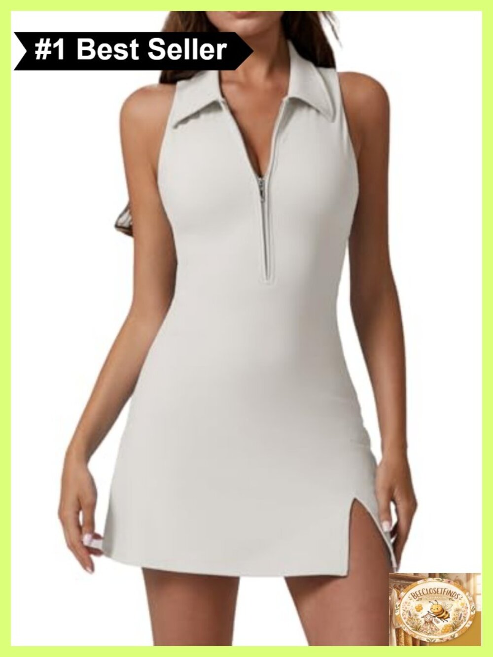 Womens Zip Front Tennis Dress Polo Collar Racer Back Workout Golf Dress Shorts